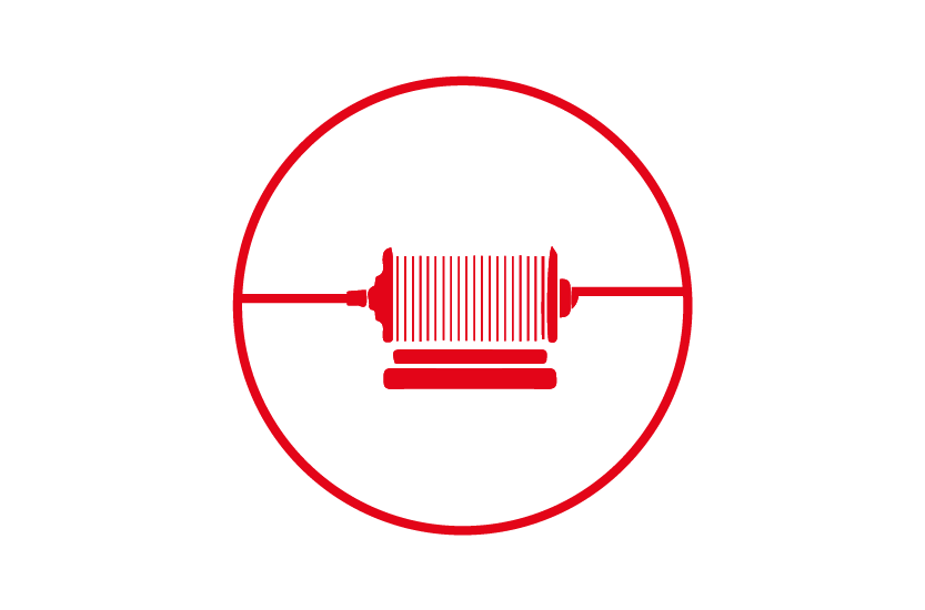 A red icon depicts a stylized coil or spring inside a thin circle.