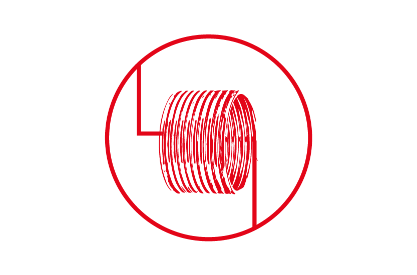 A red spiral shape is enclosed in a bold red circle on a white background.